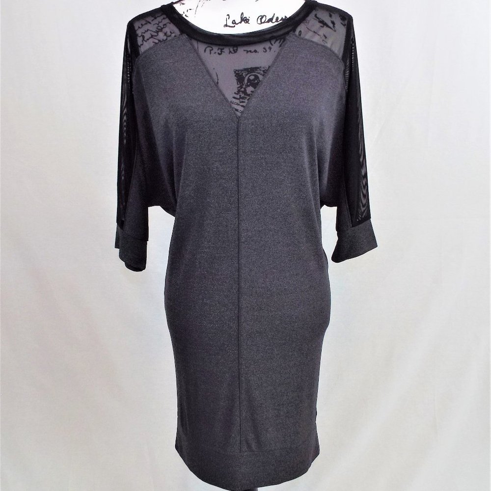 RACHEL Rachel Roy Charcoal Dress w/ Black Mesh on Collar & Shoulders Size Med